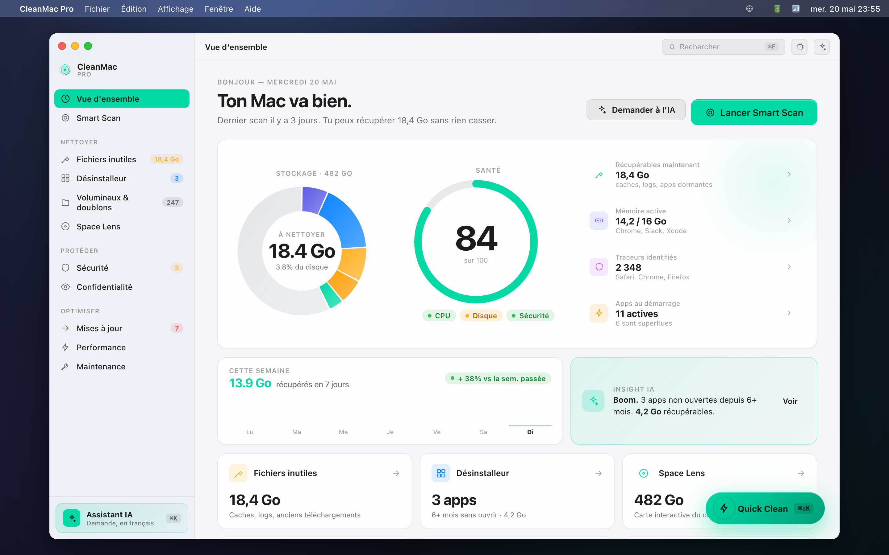 Dashboard CleanMac Pro