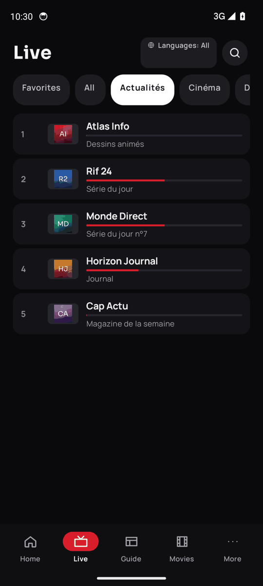 Ultra TV on an Android smartphone