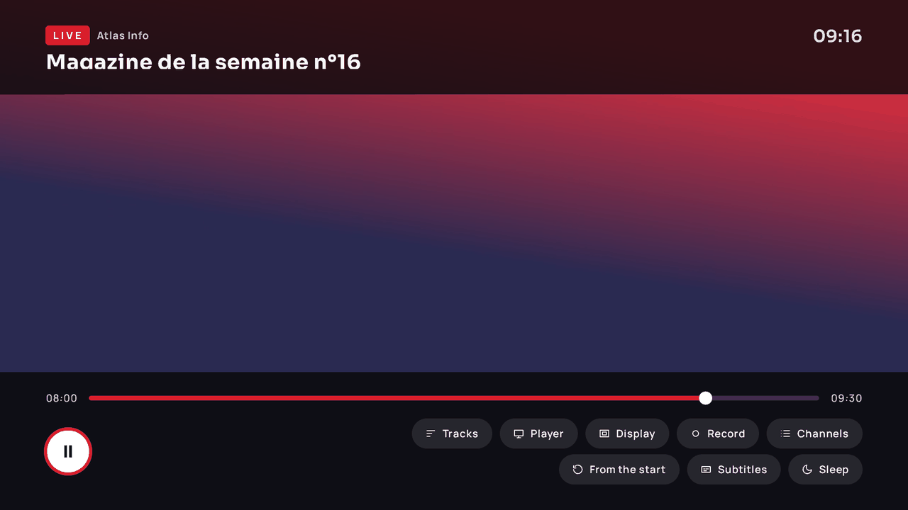 Full-screen player with overlaid controls
