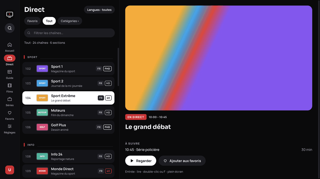 Ultra TV sur Windows et macOS