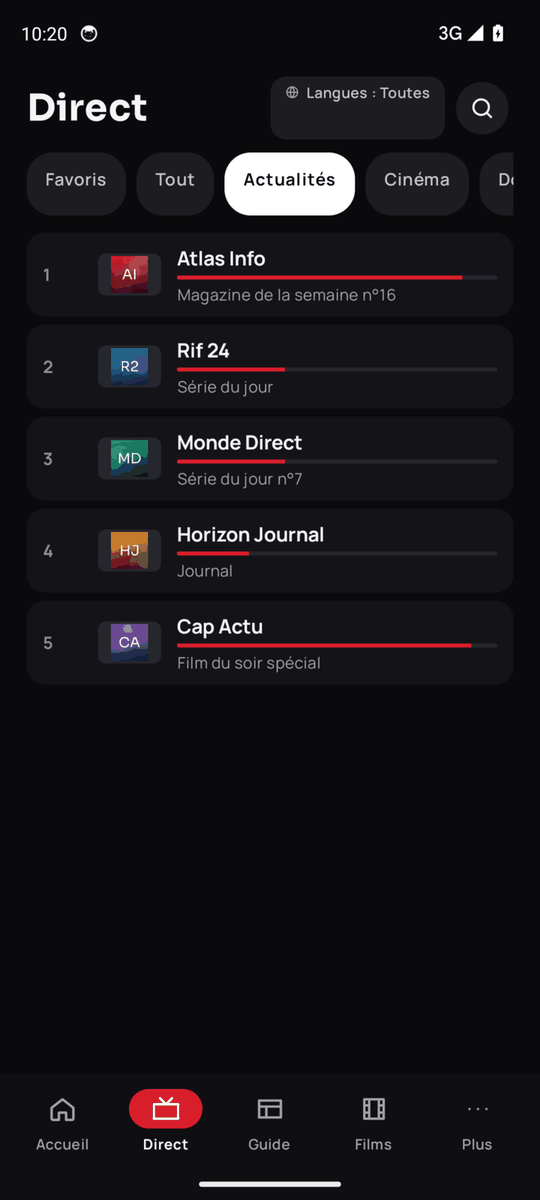 Ultra TV sur smartphone Android